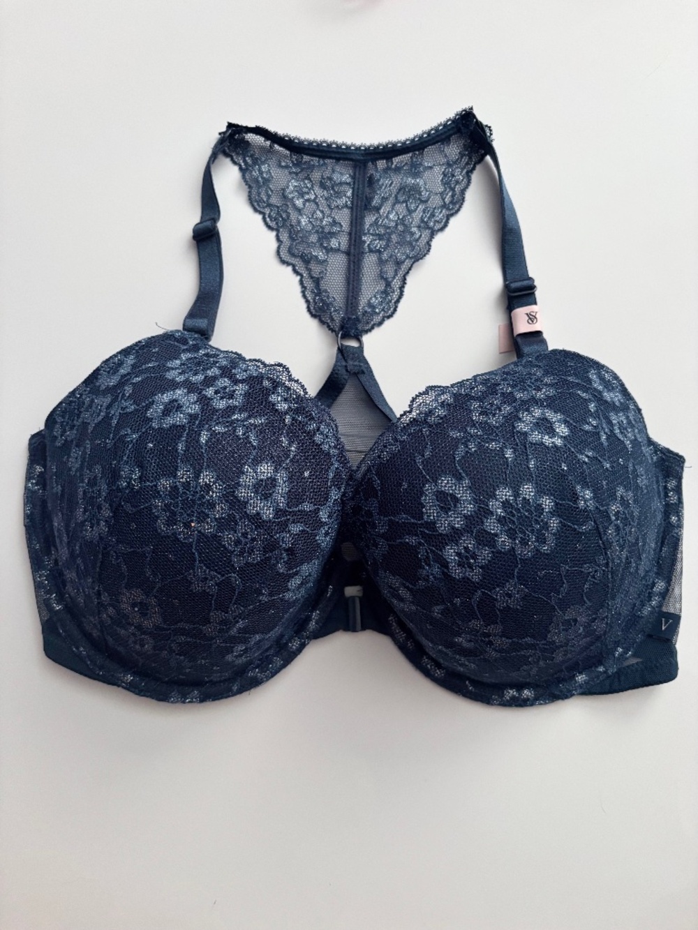 Victoria's Secret Bra Green Shimmer Foil Silver Front Close Lightly Lined Demi